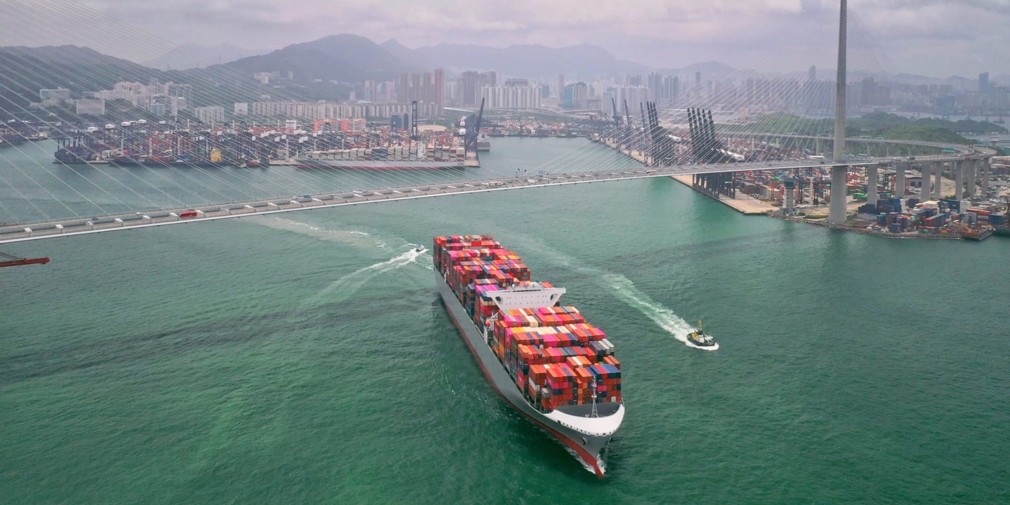 Container cargo ship on Terminal commercial Port,Business logistic and transportation industry in Hong kong,Water transport International